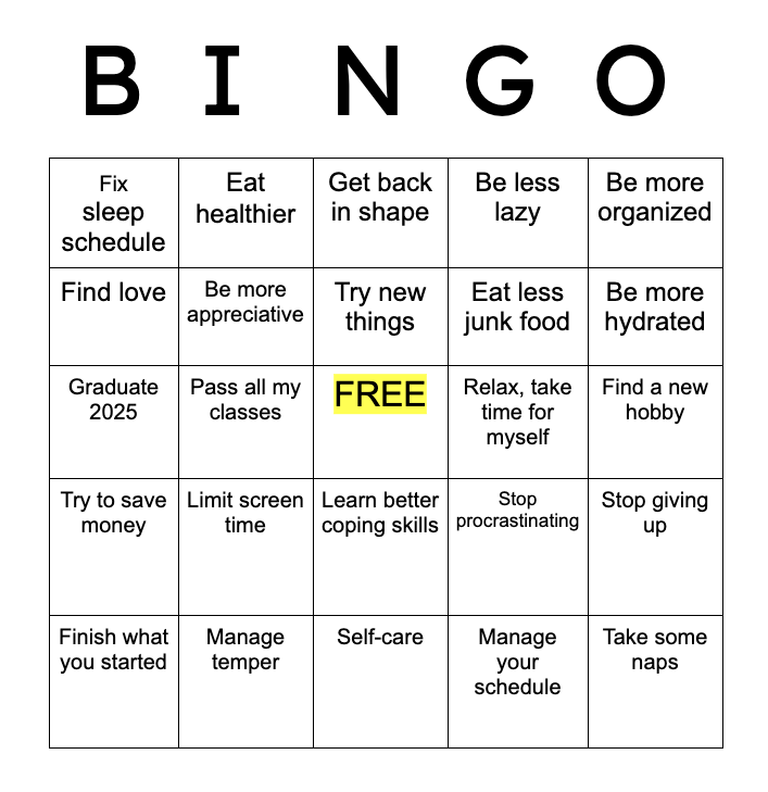 New Year's Resolution BINGO